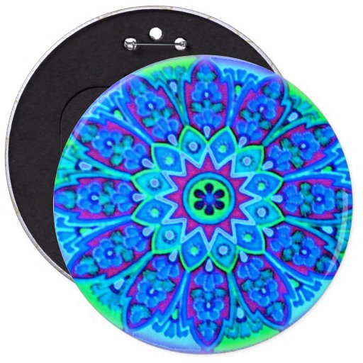 Blue Mandala Fashion Button Pin lrge