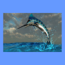 Blue Marlin Splash Print posters