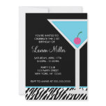 Blue Martini and Zebra Pattern Personalized Invites