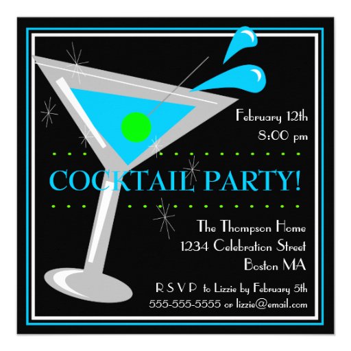 Blue Martini Cocktail Party Invitation