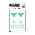 Blue martini save the date wedding postage stamp
