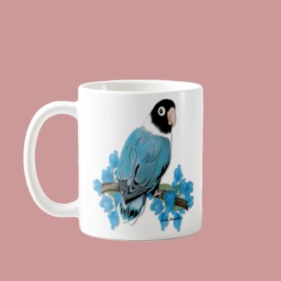 Blue Masked Lovebird Mug by KandeeK9Designs