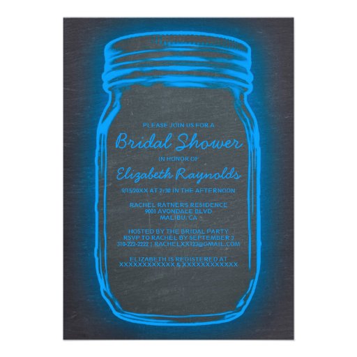 Blue Mason Jar Bridal Shower Invitations