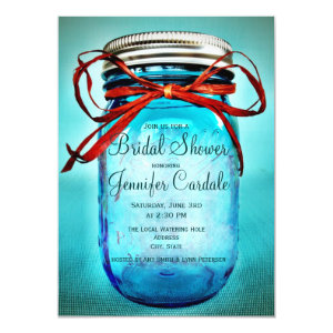 Blue Mason Jar Country Bridal Shower Invitations Announcement