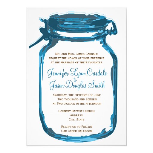 Blue Mason Jar Country Rustic Wedding Invitations