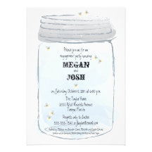 Blue Mason Jar & Fireflies Engagement Party Invitations