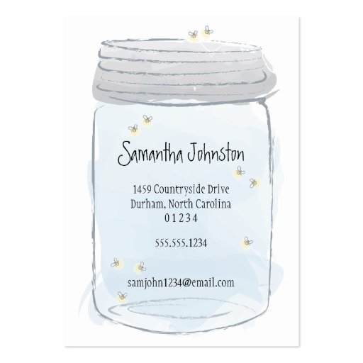 Blue Mason Jar & Fireflies Save the Date Business Card Templates (front side)