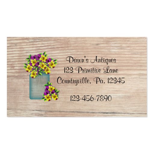 Blue Mason Jar Violas Hang Tag Business Card Templates (back side)