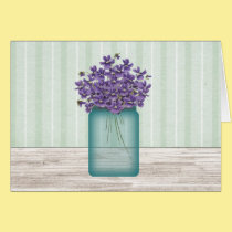 Blue Mason Jar Violets Birthday Card cards
