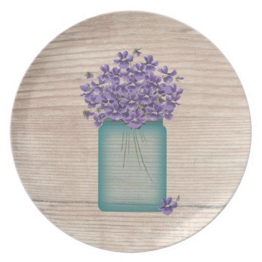 Blue Mason Jar Violets Plate Zazzle