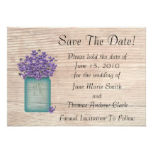 Blue Mason Jar Violets Save The Date Announcement