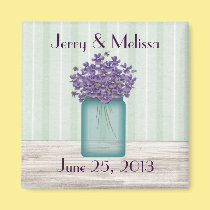 Blue Mason Jar Violets Wedding Favor Magnet magnets