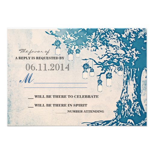 blue mason jars tree rustic wedding rsvp cards