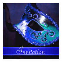 Blue Masquerade Christmas Holiday Invitation
