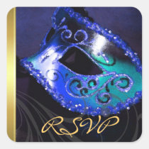 Blue Masquerade Swirl RSVP Sticker