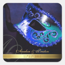 Blue Masquerade Swirl Save The Date Sticker
