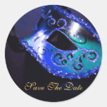 Blue Masqurade Mask Elegant Save The Date Sticker