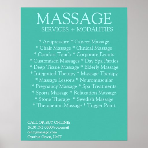 BLUE massage modalities list Poster Zazzle
