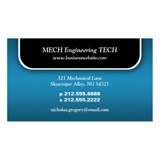 Blue Mechanical Engineer Gear Business Cards (back side)