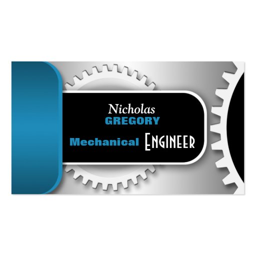 Blue Mechanical Engineer Gear Business Cards (front side)