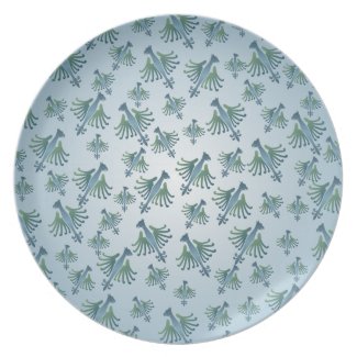 Blue Medieval Bird Pattern Dining Plate