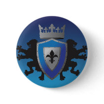 Blue Medieval Lion Heraldry Button