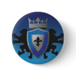 Blue Medieval Lion Heraldry Button