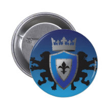 Blue Medieval Lion Heraldry Button