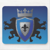 Blue Medieval Lion Heraldry Mousepad
