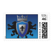 Blue Medieval Lion Heraldry Postage Stamps