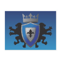 Blue Medieval Lion Heraldry Postcard