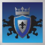Blue Medieval Lion Heraldry Poster