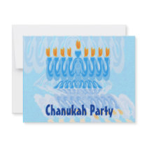 Blue Menorah Chanukah Party Invitations