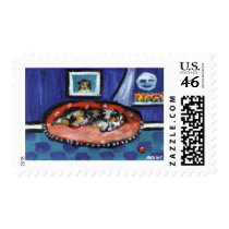 Blue Merle Australian Shepherd in bed Stamp