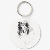 Blue Merle Rough Collie keychain