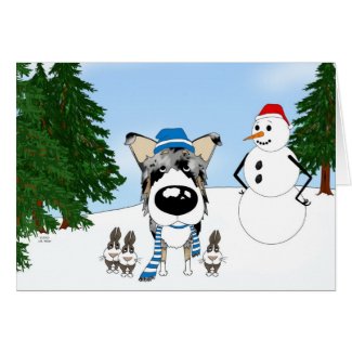 Blue Merle Smooth Collie Winter Snow Greeting Card