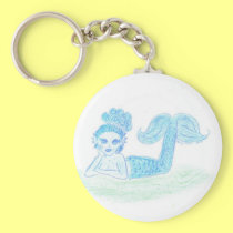 Blue Mermaid by Wendy C. Allen keychains
