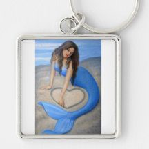 Blue Mermaid's Heart Keychains