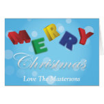 Blue Merry Christmas Floating Letters xmas card cards