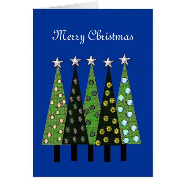 Blue Merry Christmas Trees Card