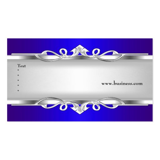 Blue Metal Chrome Look  Elegant White Style Silver Business Card Template (back side)