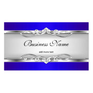Blue Metal Chrome Look Elegant White Style Silver Business Card Template