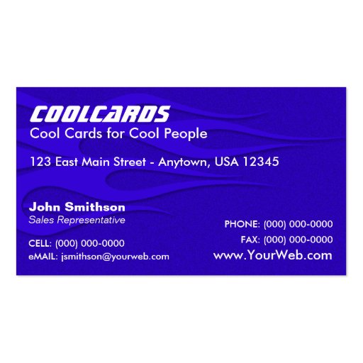 Blue Metal Flake (simulated) Flames Business Card (front side)