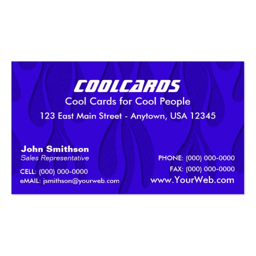 Blue Metal Flake (simulated) Flames Business Card (front side)
