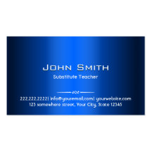 Blue Metal Substitute Teacher Business Card