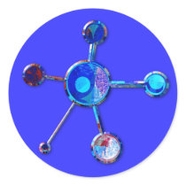 Blue Metallic Molecule Round Sticker
