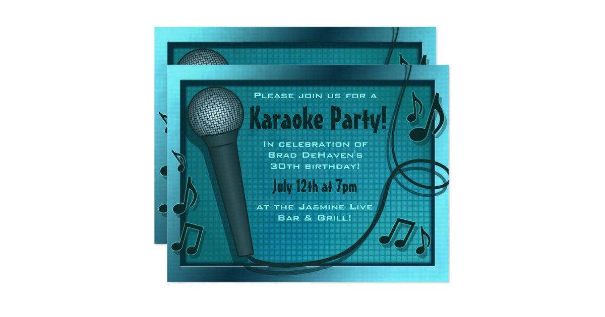 Blue Microphone Karaoke Party Invitation Zazzle
