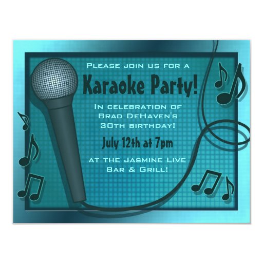 Blue Microphone Karaoke Party Invitation Zazzle