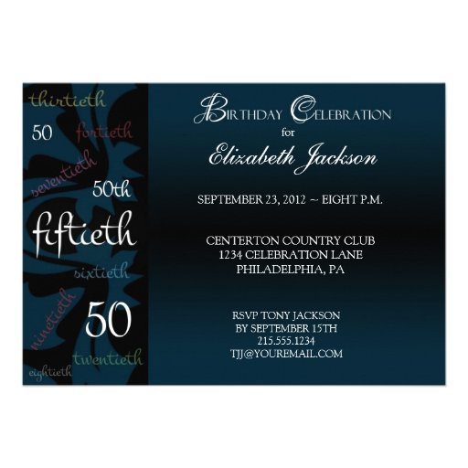Blue Milestone 50th Birthday Party Invitation