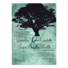 Blue Mist Oak Tree Silhouette Wedding Invitations